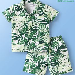 Babyoye 100% Cotton Knit Half Sleeves Tropical Theme Printed Shirt & Shorts Co-Ords Set -Green-image-8