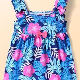 Babyhug Cotton Woven Frill Sleeves Frock with Floral Print & Bow Applique - Navy Blue-image-76