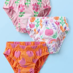 Babyhug 100% Cotton Single Jersey Knit Antibacterial Panties With Floral Print Pack Of 3 - Pink White & Orange-image-96