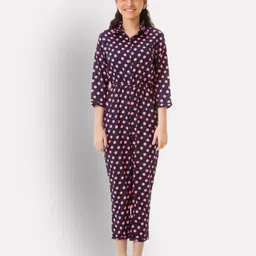 Uptownie Three Fourth Sleeves Polka Dots Printed Jumpsuit - Black-picture-20