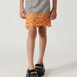 One Friday Viscose Cheetah Printed & Floral Lace Detailed Skirt - Multi Colour-image-14