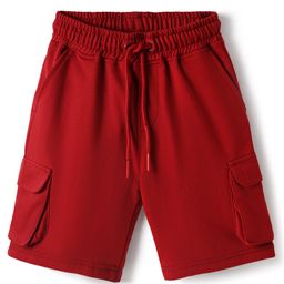 Pine Kids Looper Knit Above Knee Length Solid Shorts With Cargo Pockets - Maroon-image-33