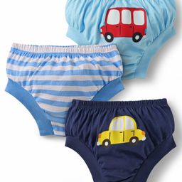 Doodle Poodle 100% Cotton Single Jersey Knit Brief With Stripes & Vehicle Print Pack Of 3 - Navy Blue & Light Blue-image-26