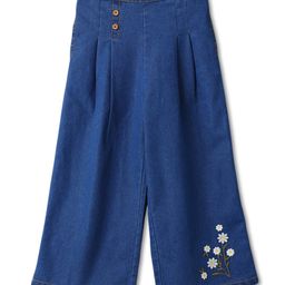 Nautinati Cotton Floral Embroidered Flared Jeans - Blue-image-51