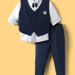 Mini Taurus Sinker Knit Full Sleeves 3 Piece Party Suit With Textured Print - Charcoal Grey-image-29