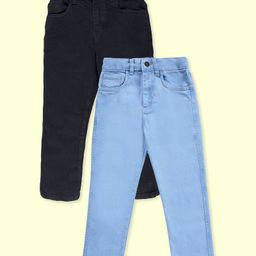Kiddopanti Denim Woven Pack Of 2 Solid Jeans - Black & Light Blue-image-71