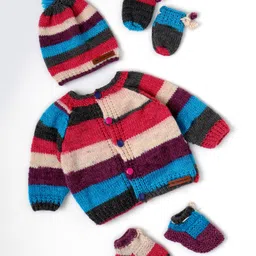 The Original Knit Knit Full Sleeves Rugby Striped Sweater With Coordinating Cap Mittens & Socks Set - Multi Colour-picture-20