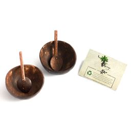 Thenga Mini Random Coconut Bowl Shell & Spoon Set of 2 - Brown image 3