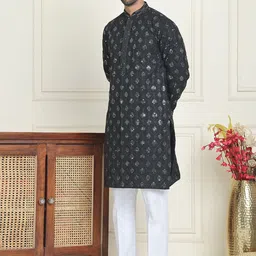 Anouk Geometric Embroidered Mandarin Collar Sequinned Kurta with Trousers image 3