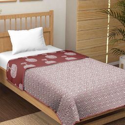 CHICERY Maroon & White Floral Printed AC Room 210 GSM Cotton Single Bed Dohar-image-96