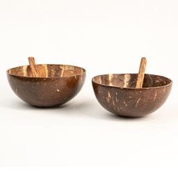 Thenga Mini Random Coconut Bowl Shell & Spoon Set of 2 - Brown image 4