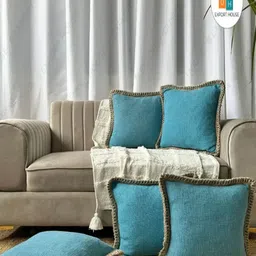 EXPORT HOUSE Blue 5 Pieces Solid Cotton Square Cushion Covers-20