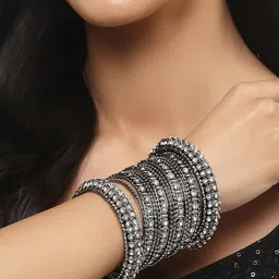 Anouk Set Of 14 Sliver-Plated Stone-Studded Bangles image 4