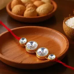 LUCKY JEWELLERY Stone-Studded Rakhi With Greeting Card Gift set-image-31