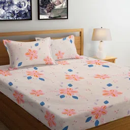 Myntra Elegant Homes Pink & Blue Floral Printed 300 TC King Bedsheet Set-2.50 m x 2.25 m-18