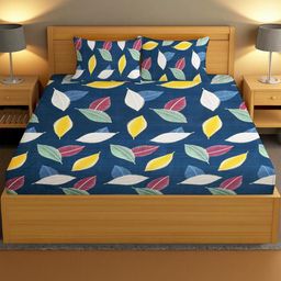 IVAZA Blue Floral 350 TC Queen Bedsheet with 2 Pillow Cover-image-87