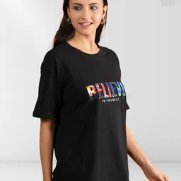 NEYSA Women Typography 2 Printed Extended Sleeves Applique T-shirt-image-23