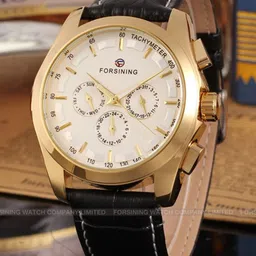 FORSINING Men Round Dial & Leather Straps Analogue Chronograph Watch FSG6625M3G2-picture-0