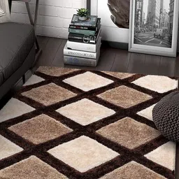 CARPETIFY Brown Checked Anti-Skid Shaggy Carpet-17