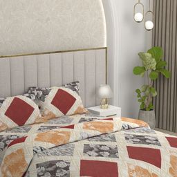 Pure Decor Red & Beige 4 Pieces Floral Printed Double King Superfine Bedding Set-18