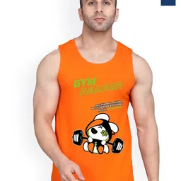 SLOWLORIS Pack Of 2 Printed Round Neck Bio-Wash Cotton Gym Vests-picture-11