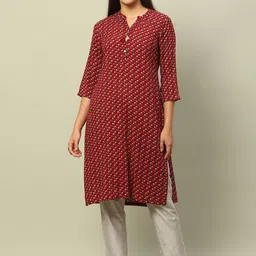 Rangriti Abstract Printed Mandarin Collar Three-Quarter Sleeves Straight Kurta-12