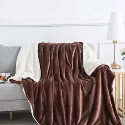 LA VERNE Brown & White Heavy Winter 500 GSM Double Bed Blanket-picture-29