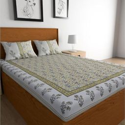METRO LIVING Yellow & White Floral Printed Cotton 104 TC Queen Bedsheet Set 2.35m x 2.10m-image-28