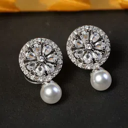 Zoey Rhodium-Plated Cubic Zirconia Studded Circular Shaped Studs-56