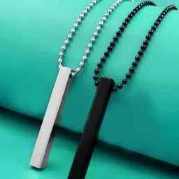 P. R. PRINTS Set Of 2 Stainless Steel Silver-Plated Geometric Shaped Pendants With Chains-10