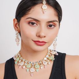 Divisha 18 K Gold-Plated CZ-Studded & Pearl Beaded Jewellery Set-image-83