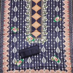 KALINI Navy Blue France Silk Digital Print Mirror & Diamond Work Unstitched Dress Material-picture-25