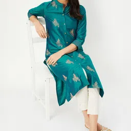 max Floral Embroidered Mandarin Collar Thread Work Straight Kurta-picture-31
