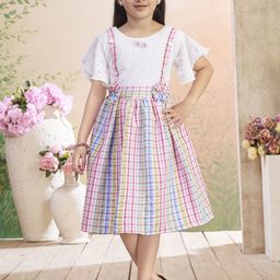 Aarika Girls Checked Print Flared Sleeve Cotton Fit and Flare Dress-picture-42