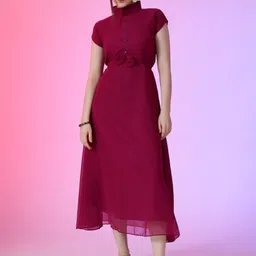 Raiyani Fashion Women High Neck Bow Detail Fit & Flare Midi Dress-picture-7