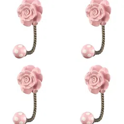 IndianShelf Pink & Bronze 4 Pieces Flower Textured Ceramic Wall Hooks-image-53