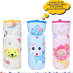 ™ Soft Plush Stretchable Baby Feeder Cover with Easy to hold Strap | Suitable for 240ml |Overall Print Pack of 3-image-32