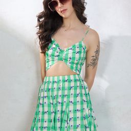 Virgio Checked Cotton Mini Godet Flared Skirt-image-41