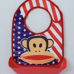 Ladybug Feeding Bib With Crumb Catcher Tray Monkey Print - Red-image-22