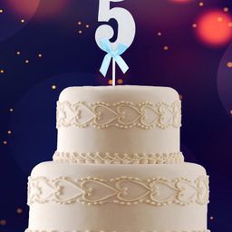 Party Anthem 5 Number Glitter Paper Cake Topper - Silver-12
