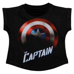 Marvel By Crossroads Cap Sleeves Captain America Print Top - Black-image-45