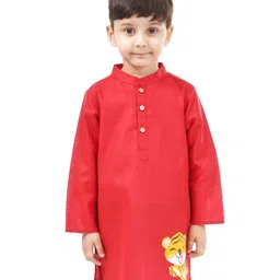 Babyoye Cotton Full Sleeves Kurta Tiger Embroidery - Red-picture-21