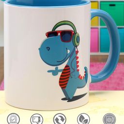 Pine Kids Ceramic Mug Dinosaur Print Blue - 330 ml-picture-17