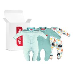 VParents Aqua Footed Baby Romper Pack of 3 - Green (Design May Vary)-image-45