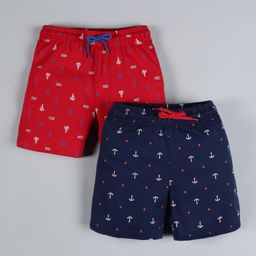 Plum Tree Pack Of 2 Nautical Print Shorts - Navy Blue & Red-image-2