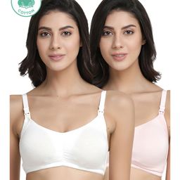 Inner Sense Pack Of 2 Organic Cotton Antimicrobial Solid Colour Nursing Bra - White & Pink-image-60
