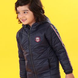 Babyhug Full Sleeves Striped Padded Jacket - Navy Blue-17