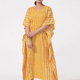 Maybell Women Striped Print Kaftan Pure Cotton Maxi Nightdress-image-69