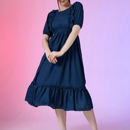 Krunal Raiyani Women Puff Sleeve Fit & Flare Dress-picture-40