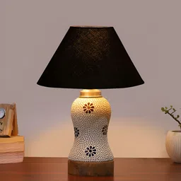 Aura Black Traditional Frustum Shaped Wooden & Mosaic Glass Table Lamp-picture-39